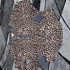 SECRET TREASURE SOFT TOUCH HALF-BUTTON LEOPARD PRINT LONG-SLEEVE SLEEP S…